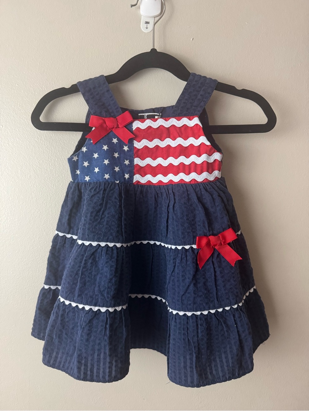 Rare Editions Red White Navy Patriotic Rickrack 4th of July Dress 9 Months